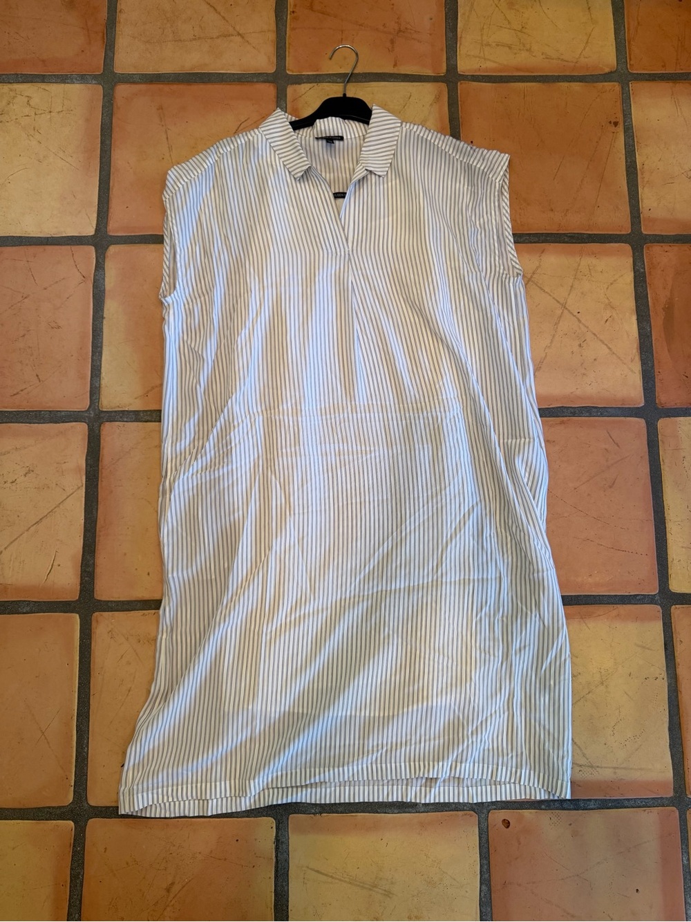 Eileen Fisher Silk White Pin-Striped Midi Dress